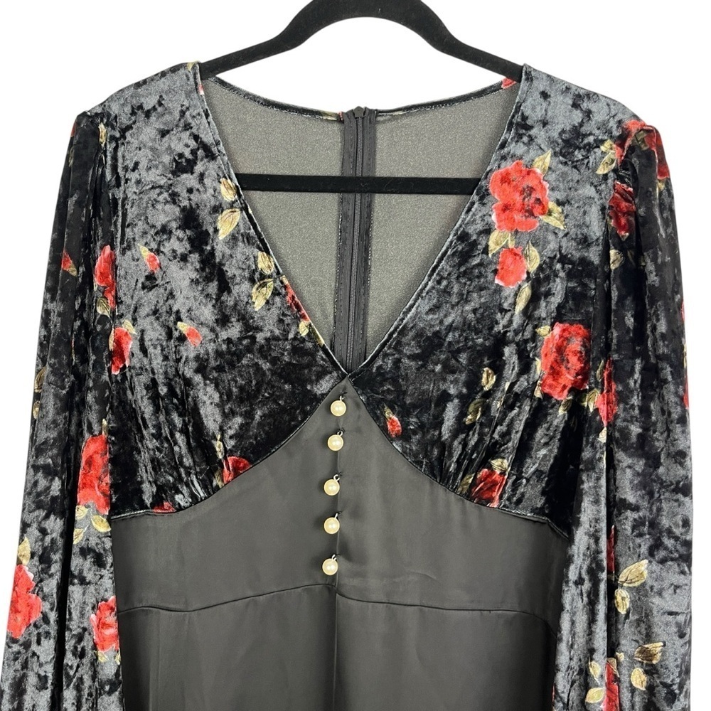 NWT Babydoll Velveteen Black Floral Bodice Satin Skirt Midi Dress XXL Whimsigoth - Picture 5 of 10